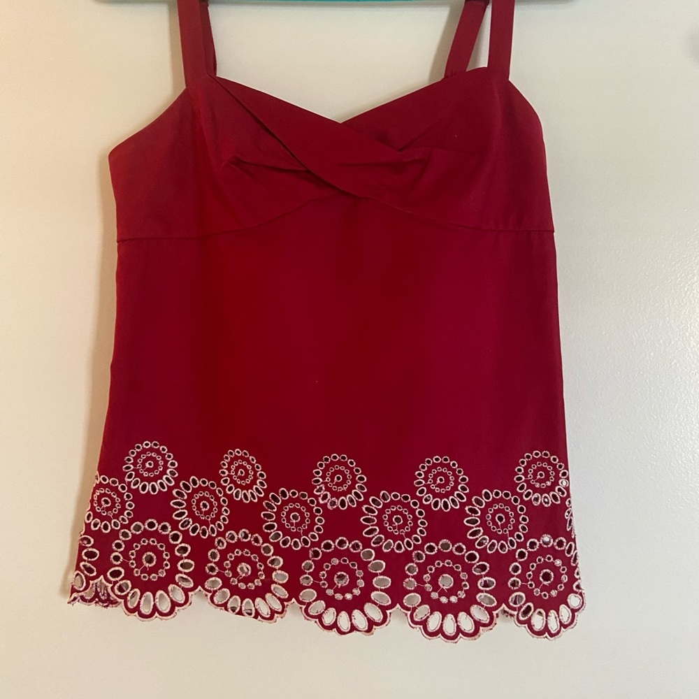 Loft cami top, side zip, adjustable straps, very well made. Size 2 Petite. Red.